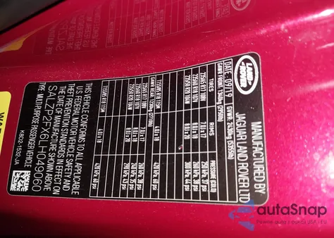 2020 Land Rover Range Rover Evoque Se z USA, uszkodzony, nr VIN SALZP2FX6LH049060